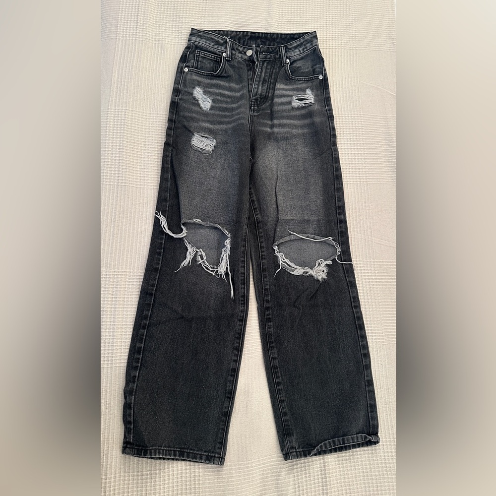 Cider High-Rise Black Distressed Boyfriend Jeans XS